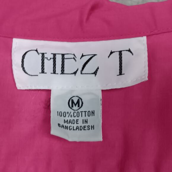 Vintage Chez T Button Down Shirt Size Medium Short Sleeve Pink Collared - Picture 3 of 5